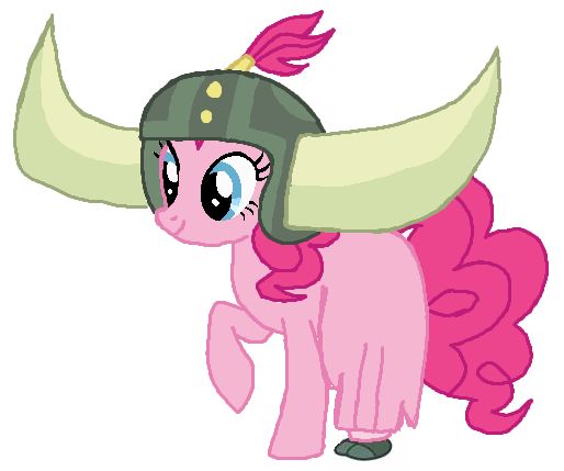 Size: 514x429 | Tagged: safe, artist:qjosh, derpibooru import, pinkie pie, earth pony, pony, yak, female, g4, helmet, honorary yak horns, horned helmet, image, png, pony to yak, solo, transformation, transformation sequence, viking helmet