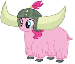 Size: 511x439 | Tagged: safe, artist:qjosh, derpibooru import, pinkie pie, earth pony, yak, female, g4, helmet, honorary yak horns, horned helmet, image, png, pony to yak, solo, transformation, transformation sequence, viking helmet