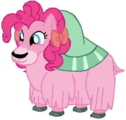 Size: 430x408 | Tagged: safe, artist:qjosh, derpibooru import, pinkie pie, yak, female, g4, image, pinkie yak, png, pony to yak, solo, species swap, transformation, transformation sequence, yakified