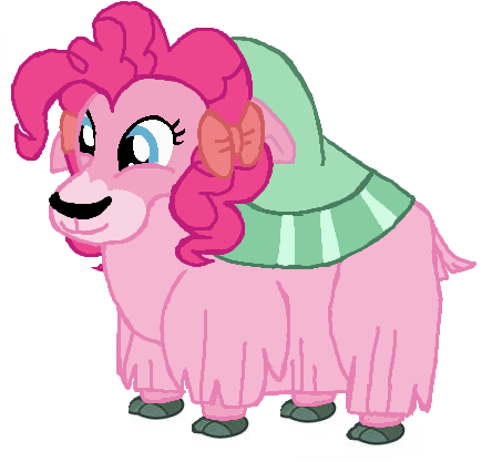 Size: 444x417 | Tagged: safe, artist:qjosh, derpibooru import, pinkie pie, yak, female, g4, image, pinkie yak, png, pony to yak, solo, species swap, transformation, transformation sequence, yakified