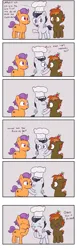 Size: 1300x4200 | Tagged: safe, artist:wanda, derpibooru import, button mash, rumble, tender taps, earth pony, pegasus, pony, blushing, chef's hat, comic, filthy frank, gay, giggling, hat, image, kissing, laughing, male, png, text