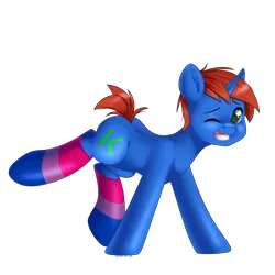 Size: 3000x3000 | Tagged: safe, artist:xcinnamon-twistx, derpibooru import, oc, oc:cyberpon3, unicorn, bisexual, bisexual pride flag, bisexuality, clothes, commission, cute, horn, image, open mouth, png, pride, pride flag, socks, thigh highs, ych result, your character here