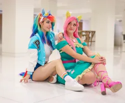 Size: 1080x885 | Tagged: safe, artist:alicenyannya, artist:gianaxrose, derpibooru import, fluttershy, rainbow dash, human, clothes, cosplay, costume, duo, g4, image, irl, irl human, jpeg, photo