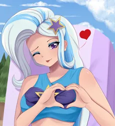 Size: 1491x1619 | Tagged: safe, artist:focusb, ponerpics import, trixie, human, equestria girls, breasts, female, heart, image, jpeg, tongue out