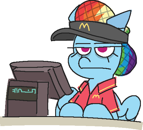 Size: 472x431 | Tagged: safe, artist:threetwotwo32232, derpibooru import, rainbow dash, pegasus, pony, atg 2024, female, g4, hair net, image, mare, mcdonald's, newbie artist training grounds, png, simple background, solo, transparent background