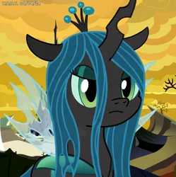 Size: 1980x1986 | Tagged: safe, artist:codenamekid, derpibooru import, queen chrysalis, changeling, changeling queen, blemishes, carapace, changeling hive, crown, cute, cutealis, eyelashes, eyelid, female, g4, gradient eyes, image, jewelry, looking at you, png, regalia, semi-transparent wings, solo, spread wings, unamused, wings