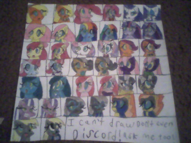 Size: 640x480 | Tagged: safe, artist:princessshannon07, derpibooru import, apple bloom, applejack, cheerilee, cup cake, derpy hooves, diamond tiara, fluttershy, mayor mare, medley, pinkie pie, rainbow dash, rarity, scootaloo, silver spoon, spitfire, sweetie belle, twilight sparkle, zecora, alicorn, earth pony, pegasus, pony, unicorn, g1, :o, alternate design, cutie mark crusaders, discorded, eyeshadow, female, filly, foal, glasses, gritted teeth, horn, hypno dash, hypno pie, hypnojack, hypnority, hypnoshy, hypnosis, hypnotized, image, jpeg, makeup, mane six, mare, open mouth, pink lightning, sonic design, teeth