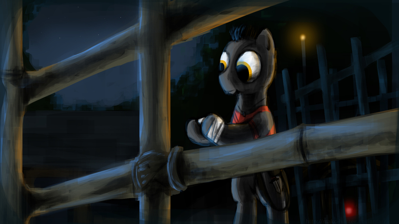 Size: 1920x1080 | Tagged: safe, artist:makc-hunter, derpibooru import, ponified, earth pony, pony, bamboo, bandage, clothes, crossover, far cry 3, hoof hold, image, jewelry, jpeg, knife, male, mohawk, necklace, night, outdoors, raised hoof, solo, stallion, stars, torch, tree, vaas montenegro, video game, weapon