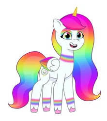 Size: 640x725 | Tagged: safe, artist:jazzhooves, derpibooru import, oc, oc:rainbow light, unofficial characters only, alicorn, pony, g5, my little pony: tell your tale, alicorn oc, colored wings, eyeshadow, female, folded wings, horn, image, jpeg, makeup, multicolored hair, multicolored wings, open mouth, open smile, rainbow eyes, rainbow eyeshadow, rainbow hair, rainbow wings, simple background, smiling, solo, white background, wings