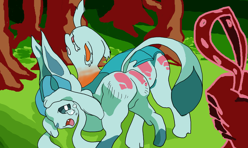 Size: 5906x3543 | Tagged: suggestive, artist:guiltstar, derpibooru import, changedling, changeling, glaceon, bdsm, butt, covering head, crossover, crying, duo focus, fangs, horn, image, in pain, jpeg, looking back, offscreen character, offscreen human, open mouth, outdoors, plot, pokémon, pokémon trainer, punishment, reddened butt, requested art, riding crop, sad, spanking, tail, whip marks