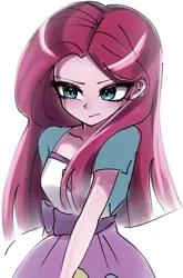 Size: 675x1024 | Tagged: safe, artist:pulse, derpibooru import, pinkie pie, human, equestria girls, :/, female, g4, image, jpeg, pinkamena diane pie, simple background, solo, white background