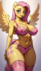 Size: 2400x4080 | Tagged: suggestive, ai content, derpibooru import, machine learning generated, fluttershy, anthro, clothes, image, jpeg, lingerie, prompter:lotsofcaps