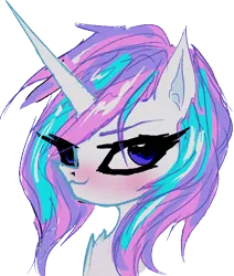 Size: 416x491 | Tagged: safe, artist:great-5, derpibooru import, oc, oc:stargazer, unofficial characters only, angel pony, original species, pony, unicorn, angel, blushing, female, horn, image, lightmare, mare, png, simple background, smug, solo, transparent background