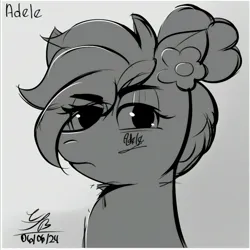 Size: 2680x2680 | Tagged: safe, artist:ch0c0sauri0, derpibooru import, oc, unofficial characters only, earth pony, pony, album cover, black and white, bow, bust, doodle, eyelashes, eyeshadow, grayscale, hair bow, image, jpeg, lineart, makeup, minimalist, modern art, monochrome, original art, original character do not steal, portrait, simple background, sketch, solo, song reference, wip