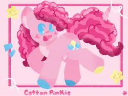 Size: 1200x900 | Tagged: safe, artist:comicmaker, derpibooru import, pinkie pie, earth pony, pony, blush scribble, blushing, cloven hooves, colored hooves, cotton candy, cotton candy hair, dot eyes, female, g4, hooves, image, jpeg, mare, multicolored hooves, one eye closed, open mouth, open smile, smiling, solo, tail, wink