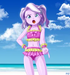 Size: 2315x2504 | Tagged: safe, artist:uotapo, diamond tiara, equestria girls, beach, clothes, female, image, jpeg, solo, swimsuit, two-piece swimsuit