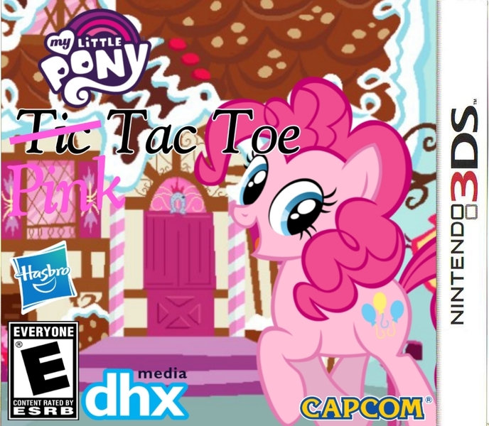 Size: 1024x893 | Tagged: safe, artist:picsartstudios, derpibooru import, pinkie pie, earth pony, 3ds, capcom, fake, faker than a three dollar bill, female, game, image, jpeg, my little pony: pink tac toe, solo, sugarcube corner, tic tac toe, video game