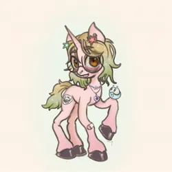 Size: 1617x1617 | Tagged: safe, artist:tuskonline, derpibooru import, oc, pony, unicorn, bandaid, brown eyes, eyewear, glasses, green hair, horn, image, jewelry, jpeg, meep, meme, necklace, nose piercing, piercing, pink body, ponysona, septum piercing, simple background, solo, trollface