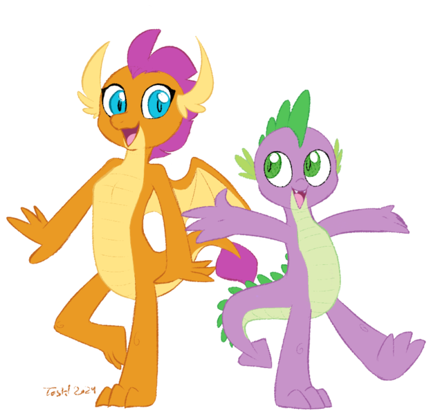 Size: 827x796 | Tagged: safe, artist:furseiseki, derpibooru import, smolder, spike, dragon, digital art, dragon wings, dragoness, duo, duo male and female, female, g4, image, looking at each other, looking at someone, male, older, older spike, png, simple background, smiling, smiling at each other, teenage spike, teenaged dragon, teenager, transparent background, wings