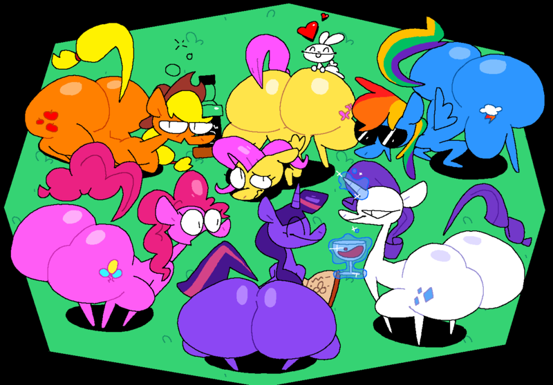 Size: 1365x952 | Tagged: questionable, artist:superiordafox, derpibooru import, angel bunny, applejack, fluttershy, pinkie pie, rainbow dash, rarity, twilight sparkle, earth pony, pegasus, pony, rabbit, unicorn, alcohol, animal, applebutt, balloonbutt, butt, disproportional anatomy, eyes closed, face down ass up, female, flutterbutt, glass, glow, glowing horn, green background, heart, horn, huge butt, image, impossibly large butt, jack daniels, large butt, levitation, looking at you, magic, male, mane six, png, rainbutt dash, reading, rearity, ship:angelshy, shipping, simple background, straight, sunglasses, telekinesis, the ass was fat, twibutt, unicorn twilight, wide hips, wine, wine glass