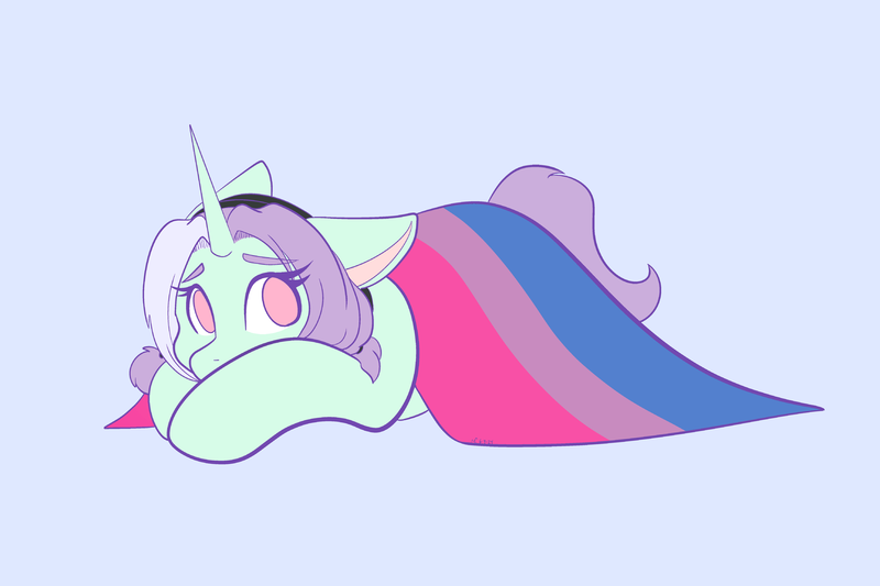 Size: 2048x1365 | Tagged: safe, artist:mscolorsplash, derpibooru import, oc, oc:mod chi, unofficial characters only, pony, unicorn, bisexual pride flag, female, horn, image, lying down, mare, png, ponysona, pride, pride flag, prone, solo