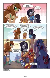 Size: 3500x5369 | Tagged: safe, artist:jadedjynx, artist:light262, derpibooru import, sonata dusk, sunset shimmer, oc, oc:cynthia, oc:jade, oc:lene nezumi, earth pony, pony, unicorn, comic:together forever, cameo, horn, image, jpeg, ponyville