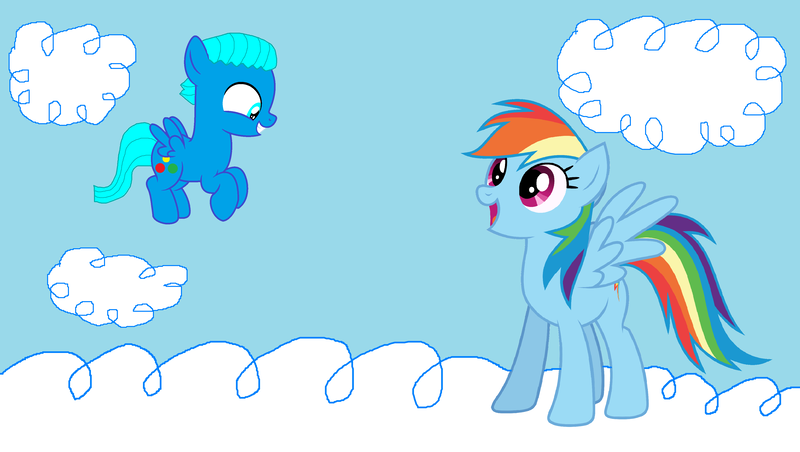 Size: 3992x2256 | Tagged: safe, artist:memeartboi, derpibooru import, rainbow dash, ponified, pegasus, pony, 20% cooler, awesome, blue sky, cloud, cloudsdale, colt, cute, duo, duo male and female, element of loyalty, female, flying, foal, g4, gumball watterson, happy, image, introduction, male, meeting, png, rainbow, smiling, the amazing world of gumball, unexpected, wings