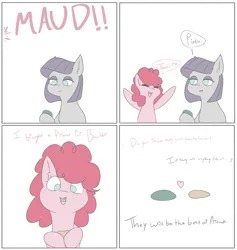 Size: 3880x4096 | Tagged: safe, artist:tkshoelace, derpibooru import, maud pie, pinkie pie, earth pony, pony, friendship is magic, boulder (g4), comic, female, g4, holding, image, multiple characters, png, rock, siblings, simple background, sisters, speech bubble, text, white background