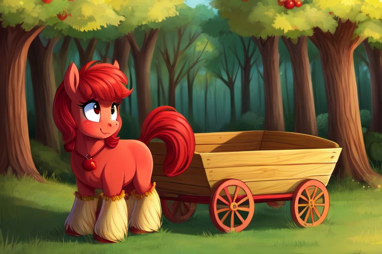 Size: 768x512 | Tagged: safe, ai content, derpibooru import, machine learning generated, prompter:chillyhooves, stable diffusion, oc, unofficial characters only, earth pony, pony, cart, cute, foal, image, jewelry, jpeg, necklace, solo, unshorn fetlocks