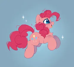 Size: 2200x2000 | Tagged: safe, artist:mirtash, derpibooru import, pinkie pie, earth pony, pony, blue background, chest fluff, cute, diapinkes, ear fluff, female, freckles, g4, high res, image, mare, open mouth, open smile, png, profile, side view, simple background, smiling, solo, sparkles, tail