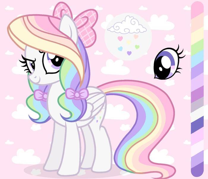 Size: 1423x1220 | Tagged: safe, artist:cstrawberrymilk, derpibooru import, oc, oc:rainbow heart, unofficial characters only, pegasus, pony, bow, color palette, female, folded wings, hair bow, image, jpeg, lavender eyes, mare, pigtails, pink background, reference sheet, simple background, solo, wings