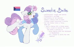 Size: 3396x2157 | Tagged: safe, artist:mirtash, derpibooru import, part of a set, sweetie belle, pony, unicorn, alternate cutie mark, alternate universe, bandana, big ears, big eyes, big hooves, bisexual pride flag, bisexuality, chest fluff, colored, colored eyelashes, colored pupils, cute, demi-bisexual pride flag, demigirl, demisexual pride flag, diasweetes, ear fluff, eye clipping through hair, eyelashes, eyeshadow, floppy ears, green eyelashes, green eyes, green pupils, high res, horn, image, implied scootabelle, jpeg, leg fluff, looking back, makeup, neckerchief, older, older sweetie belle, open mouth, open smile, pink eyeshadow, pride, pride flag, profile, purple text, raised hoof, raised leg, shiny eyes, simple background, smiling, solo, standing, star mark, starry eyes, stars, tail, text, time skip, two toned mane, two toned tail, unicorn horn, wall of tags, white background, wingding eyes