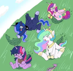 Size: 2376x2310 | Tagged: safe, artist:ruto_me, derpibooru import, princess cadance, princess celestia, princess luna, spike, twilight sparkle, twilight sparkle (alicorn), alicorn, image, png