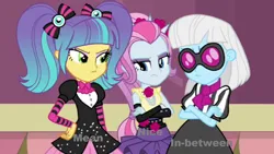 Size: 1280x720 | Tagged: safe, derpibooru import, edit, edited screencap, screencap, photo finish, pixel pizazz, violet blurr, equestria girls, g4, headcanon, image, png, the snapshots