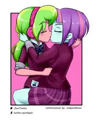 Size: 987x1200 | Tagged: suggestive, artist:twilite-sparkleplz, derpibooru import, lemon zest, sunny flare, equestria girls, beautiful eyes, beautiful hair, clothes, couple, couples, crystal prep academy uniform, duo, duo female, female, g4, image, kissing, lesbian, making out, png, school uniform, ship:lemonflare, shipping