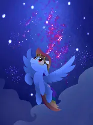 Size: 2048x2732 | Tagged: safe, artist:mandumustbasukanemen, derpibooru import, rainbow dash, pegasus, pony, above clouds, female, flying, goggles, image, jpeg, mare, night, solo, spread wings, stars, wings