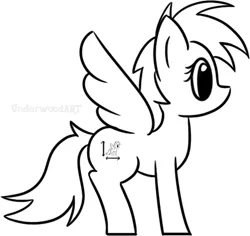 Size: 519x489 | Tagged: safe, artist:underwoodart, derpibooru import, oc, oc:referentia, unofficial characters only, pegasus, pony, black and white, derpibooru exclusive, female, grayscale, image, joke oc, mare, monochrome, pegasus oc, png, simple background, white background, white coat, white mane, wings