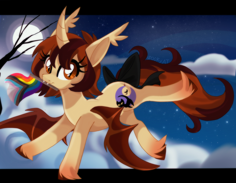 Size: 2788x2165 | Tagged: safe, artist:spookyle, derpibooru import, oc, oc:pumpkin patch, unofficial characters only, alicorn, bat pony, bat pony alicorn, pony, alicorn oc, bat wings, horn, image, png, pride flag, pride month, shitstain pride flag, solo, wings