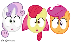 Size: 900x534 | Tagged: safe, artist:sirspikensons, derpibooru import, apple bloom, scootaloo, sweetie belle, pony, cutie mark crusaders, female, filly, foal, g4, head only, image, png, simple background, transparent background, trio, trio female, vector