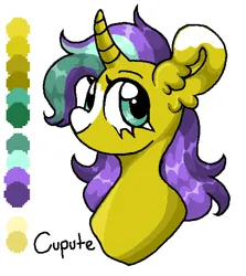 Size: 437x491 | Tagged: safe, artist:cupute, derpibooru import, oc, oc:star mane, bust, green eyes, image, looking left, ms paint, png, portrait, purple mane, simple background, solo, white background, yellow coat