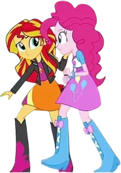 Size: 1772x2520 | Tagged: safe, derpibooru import, edit, edited screencap, editor:homersimpson1983, screencap, pinkie pie, sunset shimmer, human, equestria girls, background removed, duo, duo female, female, g4, image, not a vector, png
