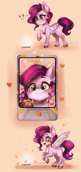 Size: 1394x2968 | Tagged: safe, artist:polnocnykot, derpibooru import, pipp petals, pegasus, pony, g5, 3 panel comic, :3, adorable face, adorapipp, blushing, chest fluff, comic, cute, ear fluff, eyebrows, eyebrows visible through hair, eyelashes, feathered wings, female, filly, filly pipp petals, floating heart, foal, folded wings, frog (hoof), glow, happy, heart, hnnng, hooves, image, jpeg, jumping, looking at you, looking down, looking down at you, missing accessory, mobile phone, open mouth, open smile, phone, photo, question mark, raised hoof, selfie, simple background, smiling, spread wings, starry eyes, underhoof, unshorn fetlocks, wavy mane, wingding eyes, wings, younger