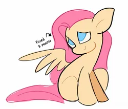 Size: 1521x1296 | Tagged: safe, artist:squidbly, derpibooru import, fluttershy, pegasus, pony, cute, dissonant caption, female, image, implied death, implied murder, jpeg, mare, missing cutie mark, shyabetes, simple background, sitting, solo, text, white background