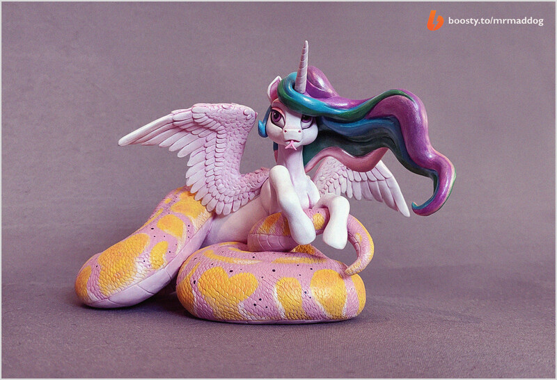 Size: 2321x1587 | Tagged: safe, artist:alexcroft1991, derpibooru import, princess celestia, alicorn, hybrid, lamia, original species, craft, figurine, forked tongue, image, jpeg, lamiafied, looking up, sculpture, solo, species swap, spread wings, tongue out, traditional art, wings