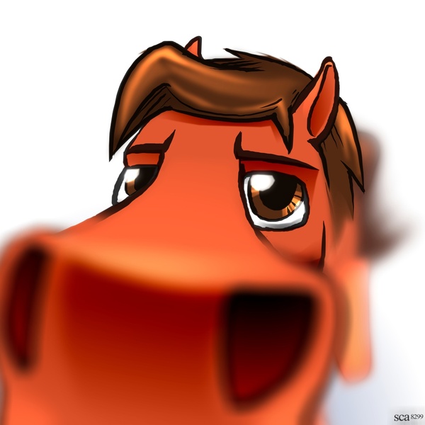 Size: 1484x1484 | Tagged: safe, artist:scarletdex8299, derpibooru import, oc, oc:redgear alloy, unofficial characters only, earth pony, pony, close-up, extreme close up, image, jpeg, looking at you, male, nostrils, offscreen character, pov, sniffing, snoot, solo