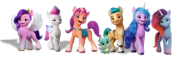 Size: 1280x429 | Tagged: safe, derpibooru import, editor:22tjones, hitch trailblazer, izzy moonbow, pipp petals, sparky sparkeroni, sunny starscout, zipp storm, dragon, earth pony, pegasus, unicorn, g5, applejack (g5), female, fluttershy (g5), horn, image, male, mane five, mane six (g5), mane stripe sunny, misty brightdawn, pinkie pie (g5), png, rainbow dash (g5), rarity (g5), rebirth misty, simple background, transparent background, twilight sparkle (g5)