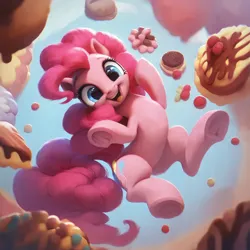 Size: 2880x2880 | Tagged: safe, ai content, derpibooru import, machine learning generated, prompter:derp621, stable diffusion, pinkie pie, earth pony, secrets and pies, cake, candy, food, g4, generator:pony diffusion v6 xl, image, jpeg, looking at you, prompt in description, solo, sweets