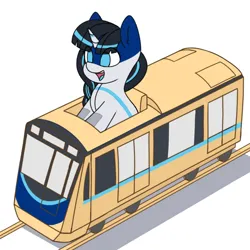 Size: 1668x1668 | Tagged: safe, artist:zeroonesunray, derpibooru import, oc, oc:ratangga, ponified, unofficial characters only, object pony, original species, pony, train pony, unicorn, horn, image, mrt, mrt jakarta, png, solo, train