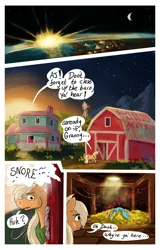 Size: 2020x3155 | Tagged: safe, artist:seventozen, derpibooru import, applejack, rainbow dash, pony, comic:the problem of parthus, barn, hay, image, jpeg, sleeping