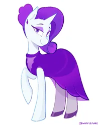 Size: 1173x1501 | Tagged: safe, artist:waffletheheadmare, derpibooru import, rarity, clothes, dress, ear piercing, earring, eyeshadow, gown, high heels, horn, image, jewelry, makeup, pantyhose, piercing, png, shoes, simple background, solo, white background